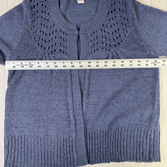 August Silk Womens Blue Pointelle Knit Cardigan Toggle Neck Sweater Medium - Picture 5 of 8